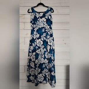 Luau Sportswear Vintage Floral Blue Maxi Dress 14 - cotton